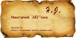 Havranek János névjegykártya
